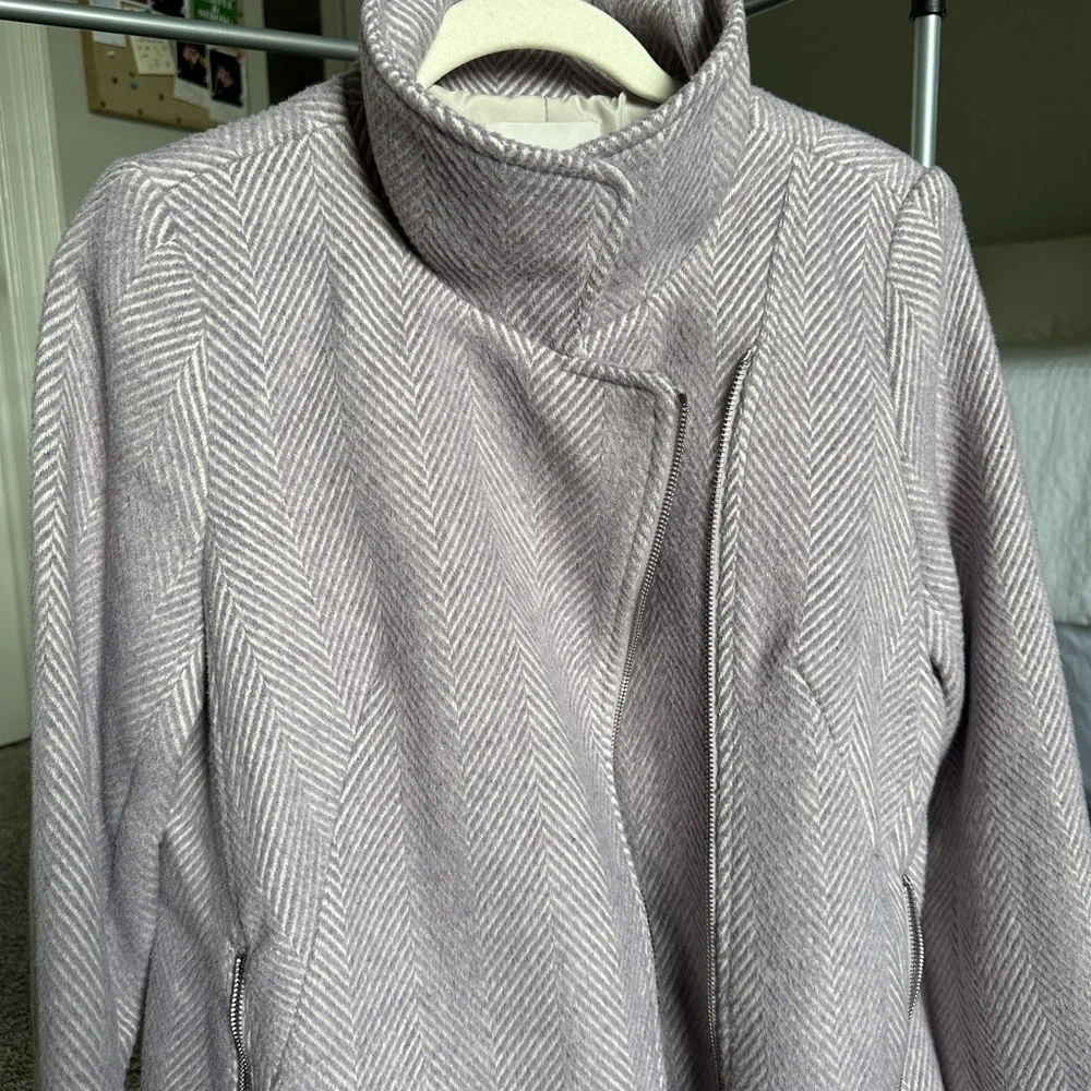 LOFT Women's Lilac and White Herringbone Trench Coat - Picture 2 of 4